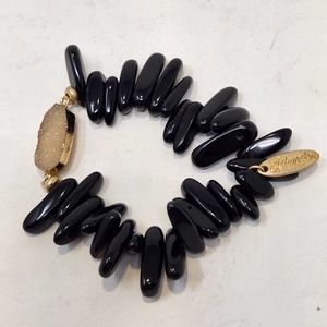 Plunder Black Glass Bead Faux Druzy Stretch Bracelet Fashion Costume Jewelry